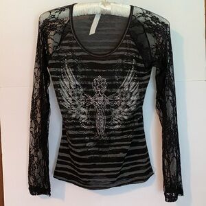 ❤️Maurices Premium Embellished Foil Detail Long Sleeve Top Size S EUC